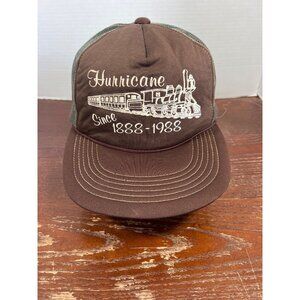 Vintage Railroad Hurricane Headwear Brown Mesh Snapback Hat Train Design O3